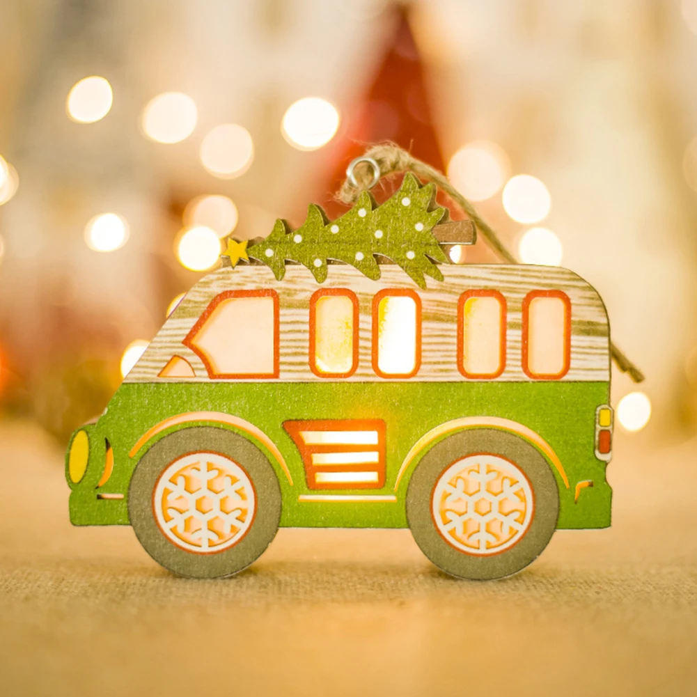 

Party Tree Pendants Christmas Lighted Ornaments Kids DIY Mini Festival Painted Home Decorations Crafts Wooden Car Gift
