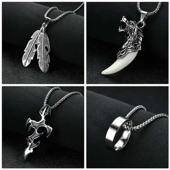 

Stainless Steel Male Pendant Necklaces Punk Fashion Brave Men feather Pendant Necklace for men