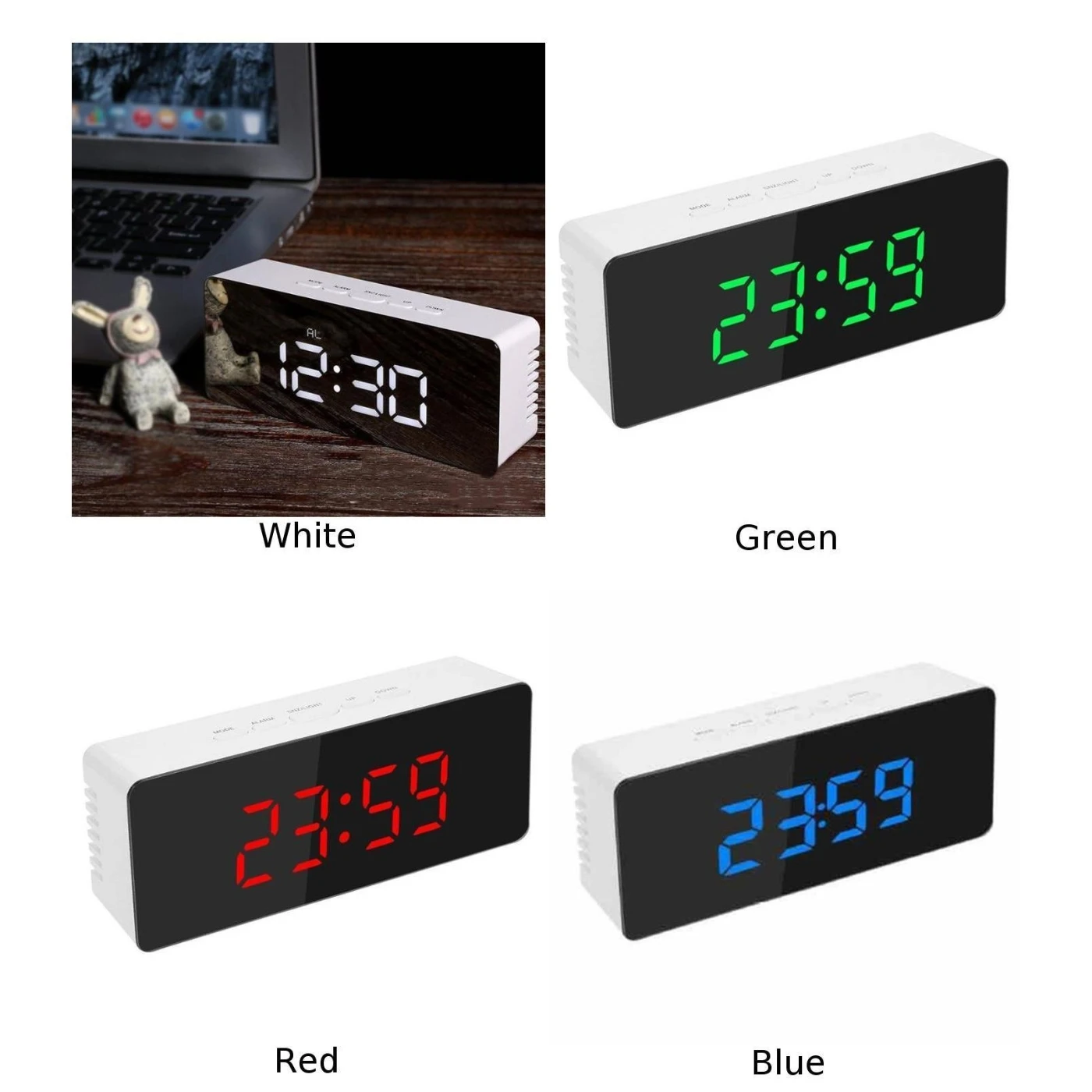 Прикроватный светодиодный термометр с зеркальным будильником и цифровым дисплеем
