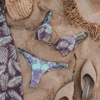

IMANFive Sexy Leaf Print Swimwear Women Push Up Bikini 2019 New Arrival Beachwear Padded Low Wasit Swimsuit Brazilian Biquini