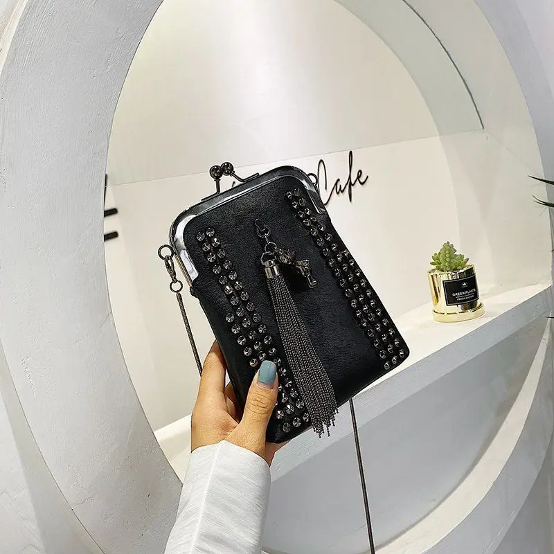 Rivet Fringe PU Leather Crossbody Bag Shoulder Bag for Women