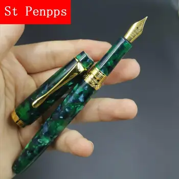 

Custom Celluloid Fountain Pen Green Ink Pen Medium Nib Converter Filler Golden Clip Stationery Office school supplies Writing