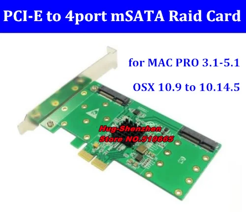 PCI Express PCI-E x2 до 4 портов mSATA RAID-контроллер карта для MAC PRO 3 1-5 1/OSX 10 9-10.14.5 и RAID 0 / 1 /10 |
