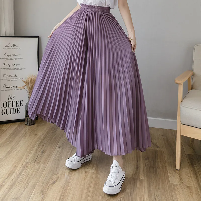 Pleated Women Culottes Pants Chiffon Summer Pants High Waist