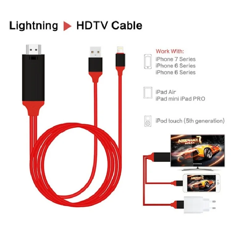 

PLAY Cable For Lightning to HDMI Adapter USB Cable HDMI 1080P Audio Adapter Converter Cable for iPhone X 8 7 6 ipad Mini Air Pro