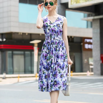 

Runway Bohemian Retro Print Sexy V-Neck Stretch Slim Fit Temperament Mid-Length Dress Women'S Clothing Designer New High Quality