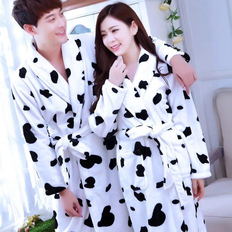 Winter New Couple Flannel Lady Kimono Bathrobe Gown Thicken Nightdress Sleepwear Casual Nightwear Nightgown Soft Home Clothing