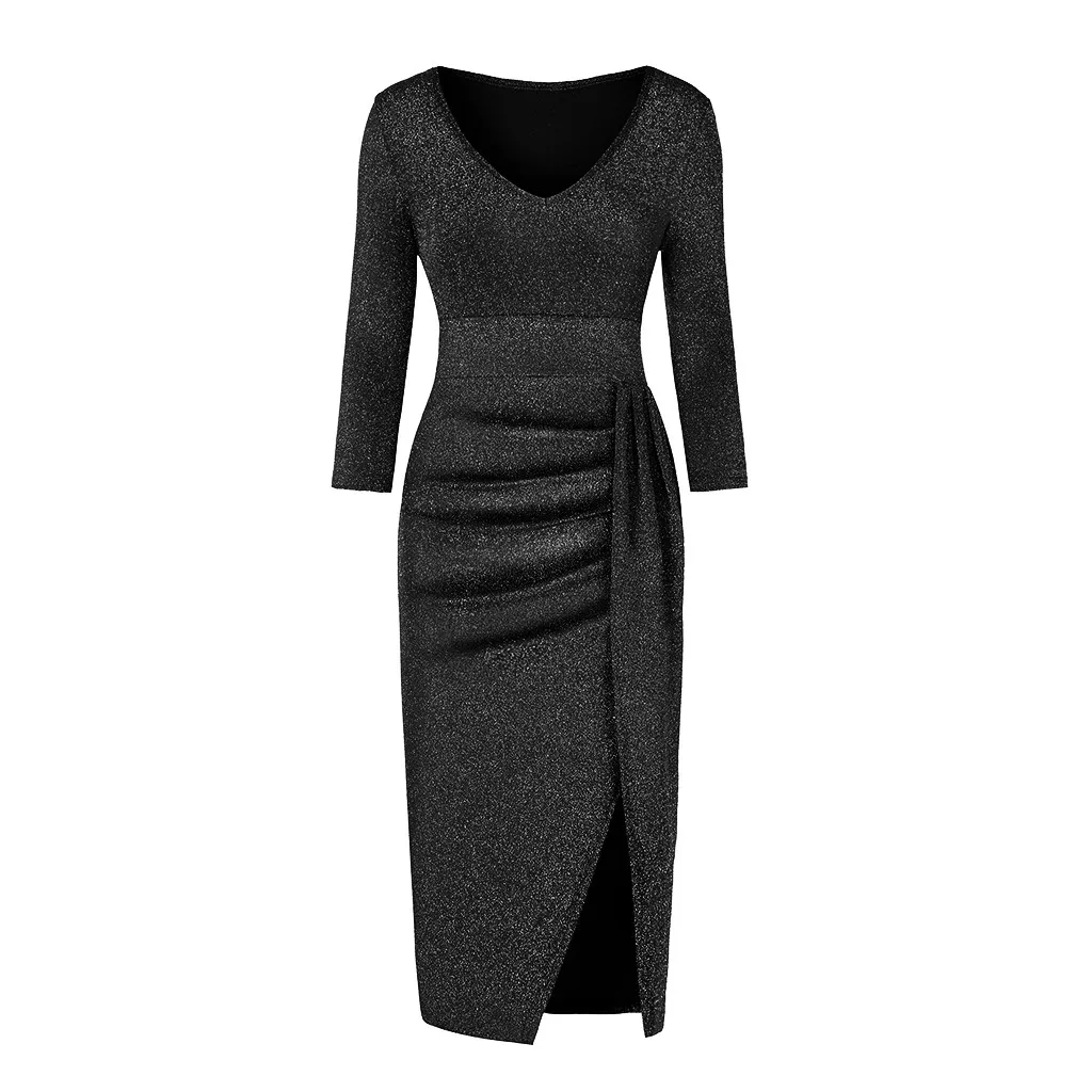 Плюс размер женский обтягивающий бандаж платье офисная Дамская офисная одежда для женщин Лето с длинным рукавом V образным вырезом сексуальные вечерние коктейльные короткие платья# J30
