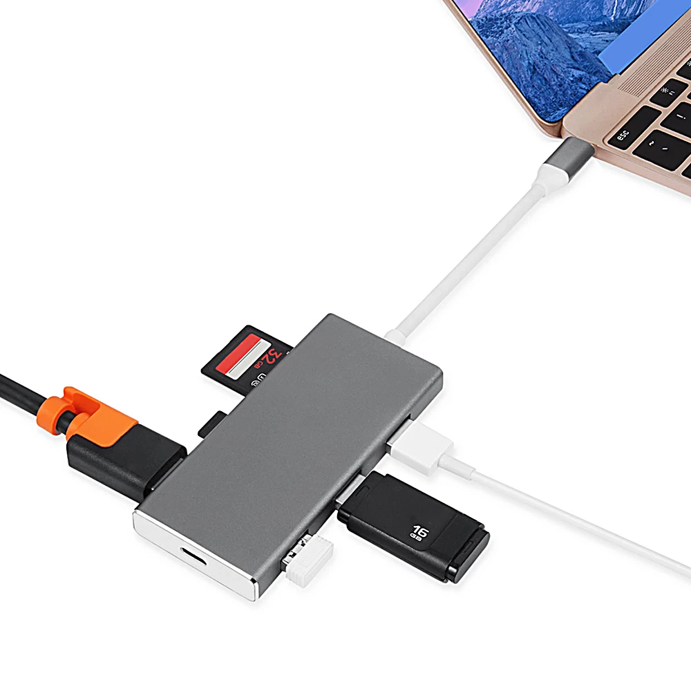 Elisona 7 в 1 USB3.0 тип-c концентратор переходник разветвитель HDMI выход type C зарядный порт TF SD кардридер для Apple MacBook гаджеты