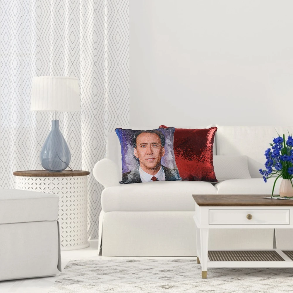 Super Shining Trump Reversible Color Changing Pillow Case Magical Nicolas Cage Cushion Cover With Sequins Pillow Cover 40x40cm