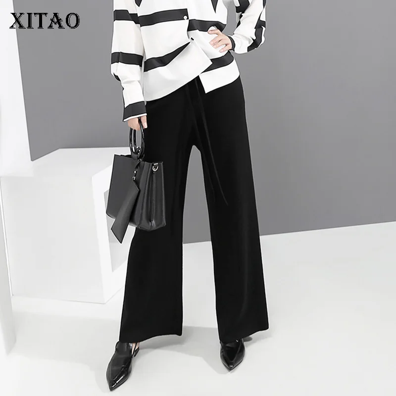 

XITAO High Waist Straight Full Length Pants Women Elastic Waist Loose Elegant Small Fresh Casual Style Wide Leg Pants WLD2640