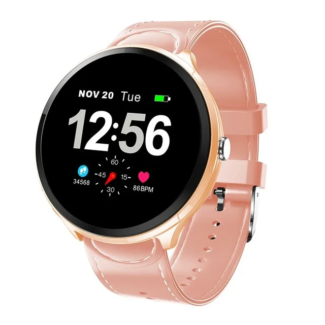 Pink leather Умные спортивные часы, измеритель артериального давления, пульсометр, шагомер, водонепроницаемый Bluetooth браслет, счетчик калорий, будильник - Цвет: Pink leather