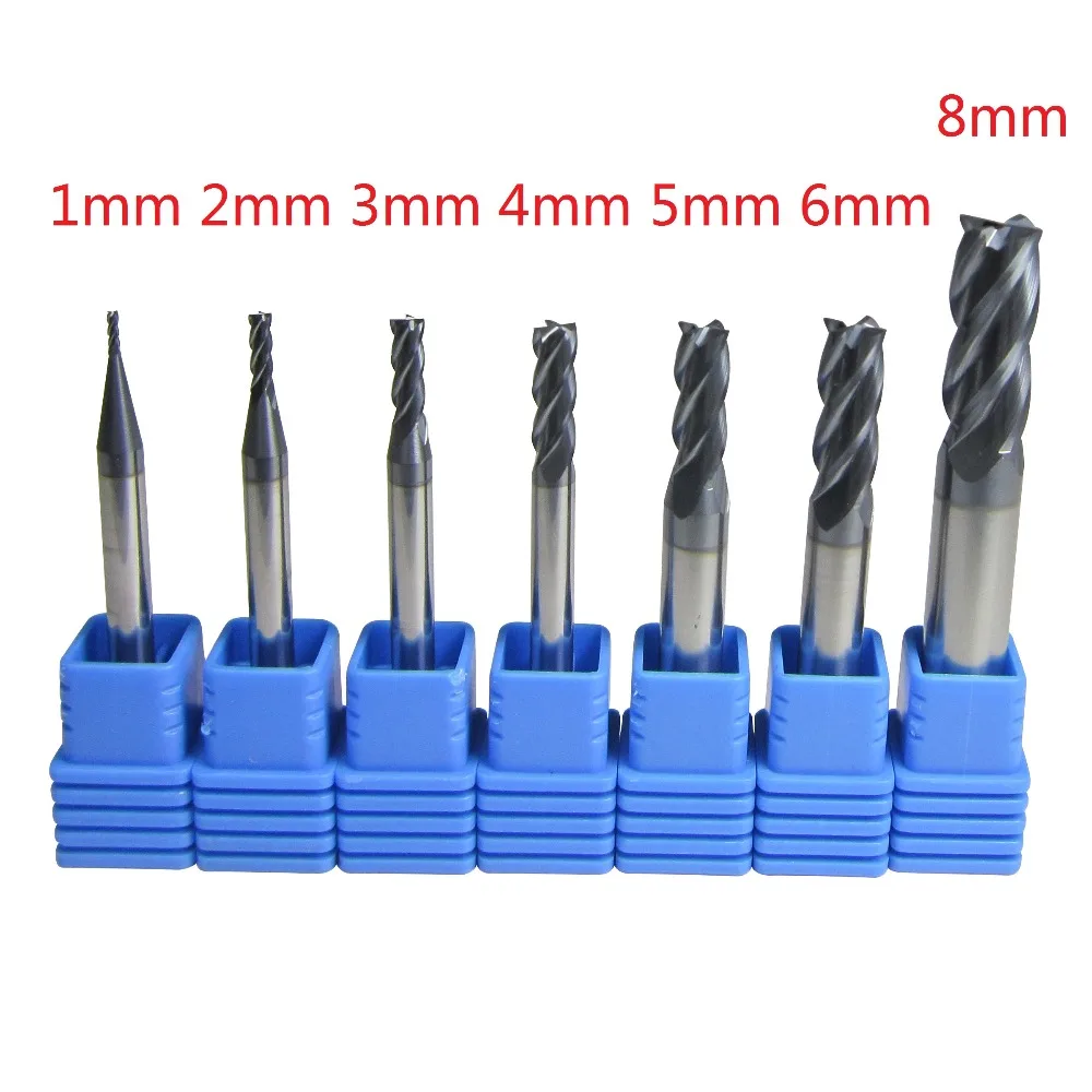 7PCS/lot 1mm - 6mm 8mm four 4 flutes Carbide flat End Mills set CNC machine milling cutter bits drill cutting for metalworking