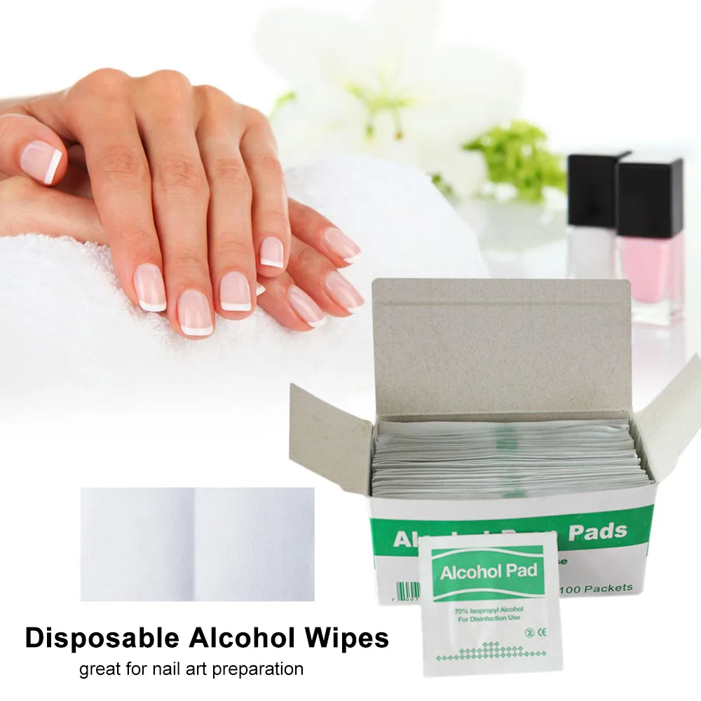 

Alcohol Formula Wipes Pads Disposable 100 Count Individually Wrapped Portable Nail Cleanser Cloth for Nail Art Multi-functional