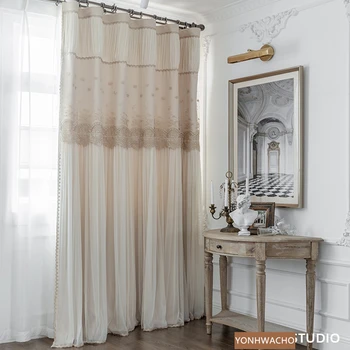 

Custom curtains Upscale Nordic simple window light luxury French European princess beige cloth blackout curtain drape C197