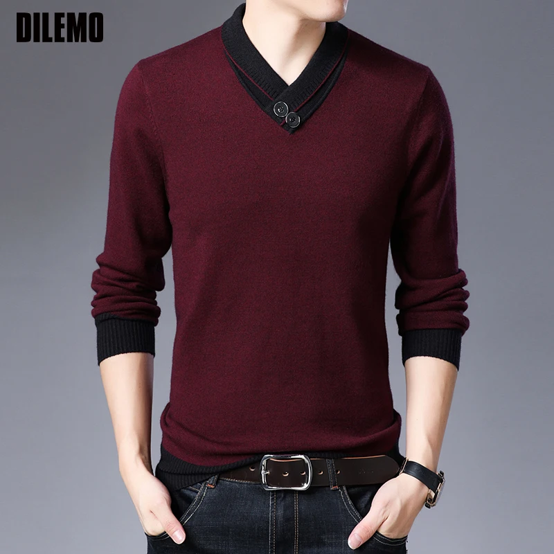 Новинка, модный брендовый свитер для мужчин, s пуловер, теплый облегающий джемпер, вязанный топ класса, осенняя повседневная мужская одежда в Корейском стиле