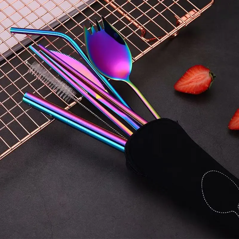 

Stainless Steel Cutlery Set Colored Dinnerware Western Style Travel Portable Cutlery Sets Forks Knives Dinning Tableware Sets