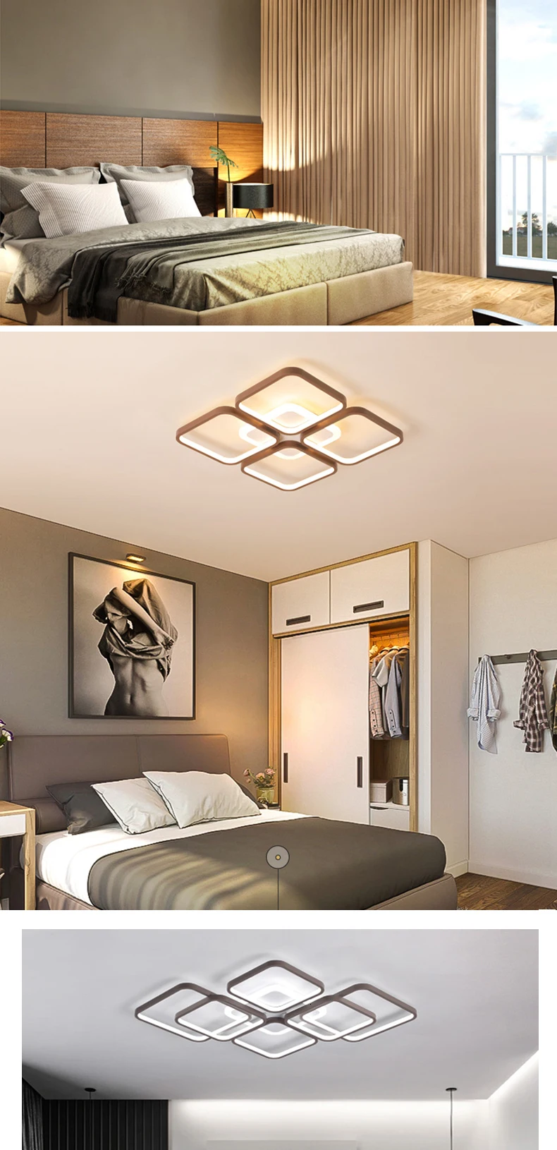 Новая современная светодиодная Люстра для гостиной, спальни, коричневый прямоугольник, акриловая алюминиевая люстра, лампа, светильники, блеск