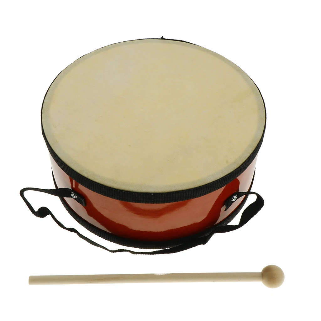 Деревянный Ручной Мини-барабан двухсторонний 20x8 см с молотком для детей
