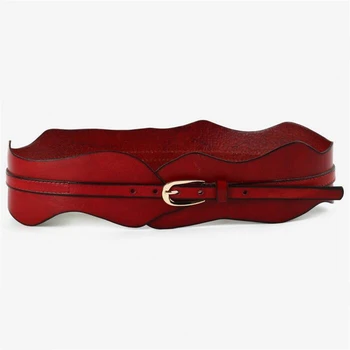 

2020 Leather Belts for Women Wide Girdle Cowhide Pin Buckle Fashion Simple Vintage Dress Irregular Wavy Waist Belts