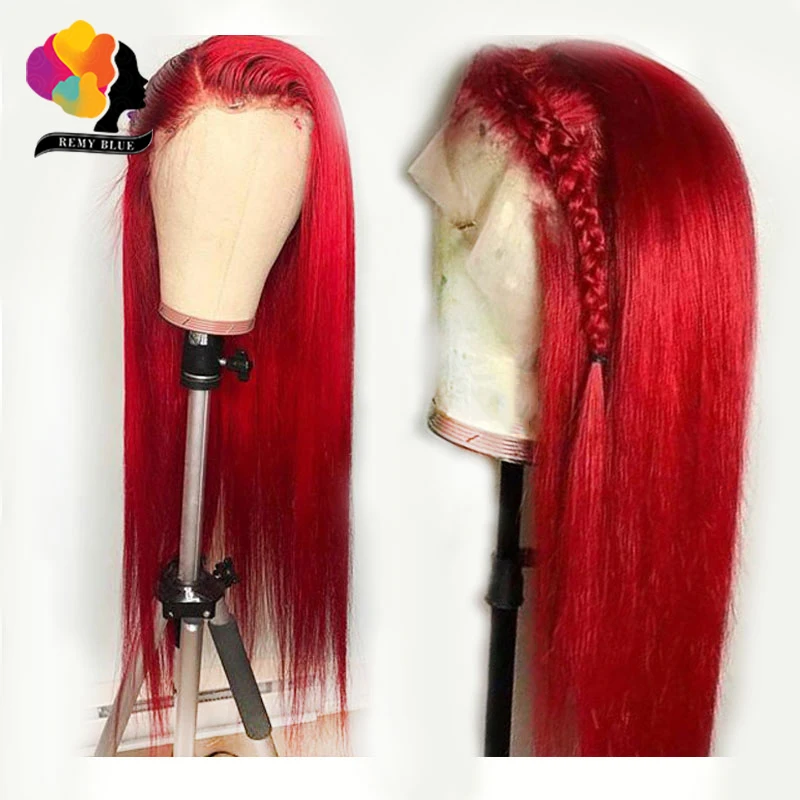 

180 Density Red Lace Front Human Hair Wigs Pre Plucked Long Straight Hair Lace Front Wig Peruvian Remy Human Hair Wigs Remyblue