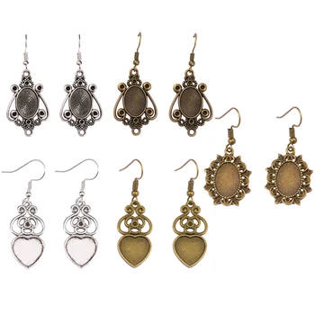 

JUYA 10pcs/5 Pairs Antique Bronze Dangle Earrings Hooks Fit 10*14mm/12mm Glass Cabochon Base Setting DIY Jewelry Making
