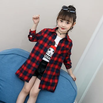 

INS HOT Girl Shirt Baby Kids 4-13 years old Cotton Blend Korean Printed Letter Plaid Long Sleeve Letters Striped Shirt Red Tops