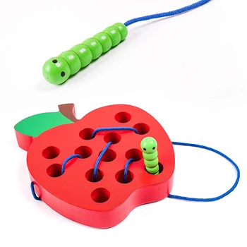 

Wooden Baby Kindergarten Wooden Worm Eat Fruit Apple Plaything Early Learning Education Toys Montessori Teaching Math Toy