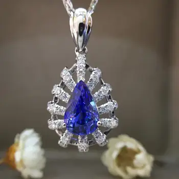 شراء1.470ct + 0.192ct 18K الذهب الأبيض الياقوت الطبيعي وقلادة قلادة الماس مطعمة 2016 المصنع مباشرة وصول جديد غرامة مجوهرات