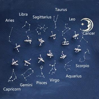 

Shiny Zircon 12 Constellation Star Clip On Earring For Women Fashion Silver Color Non-Allergic Earrings Jewelry Gift New S-E1261