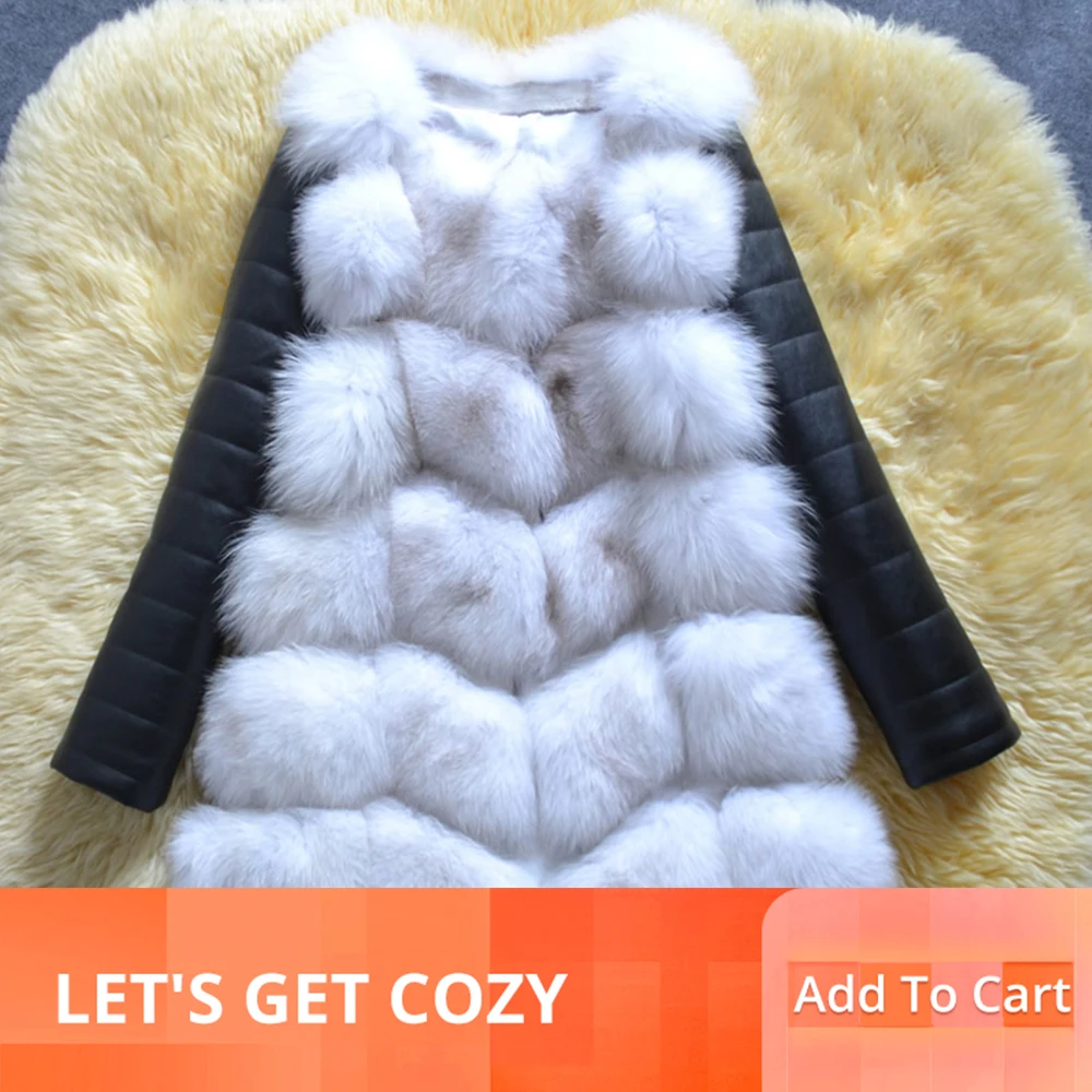 

2019 Winter New Arrival Warm Women Faux Fox Fur Coat with PU Sleeve High imitation Fox Fur Jacket Black fur Outerwear LJLS053