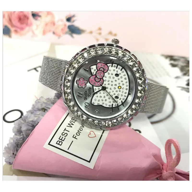 Модные милые детские часы hello kitty с героями мультфильмов со стальным ремешком и