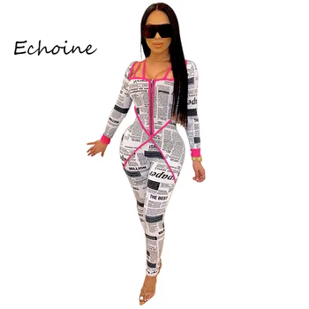 

Casual Jumpsuit Print Newspaper Bodysuit Woman Clothes Sexy Bodysuit Overalls Rompers Womens Jumpsuit Plus Size 2xl