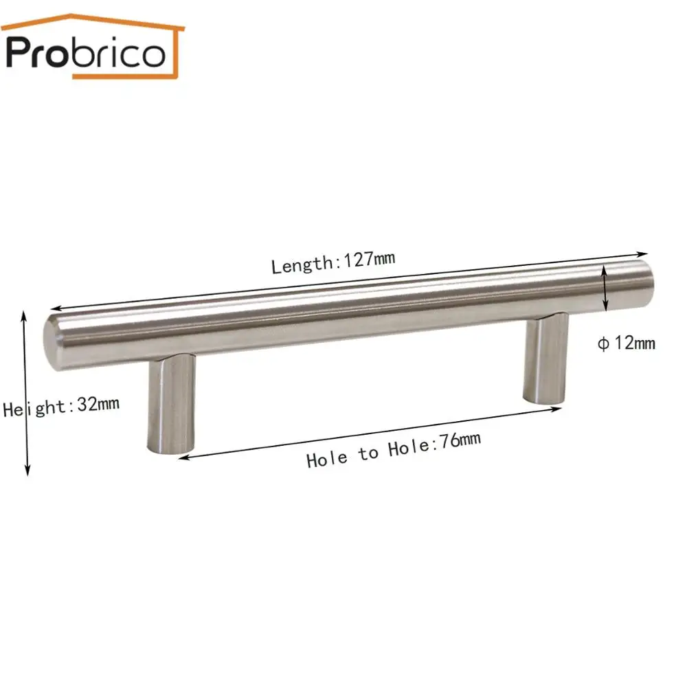 Probrico ручки для ящиков, мебельные ручки для кухонного шкафа, Т-образные дверные ручки, ручки для ручек, диаметр 12 мм/14 мм - Цвет: Round Bar 76