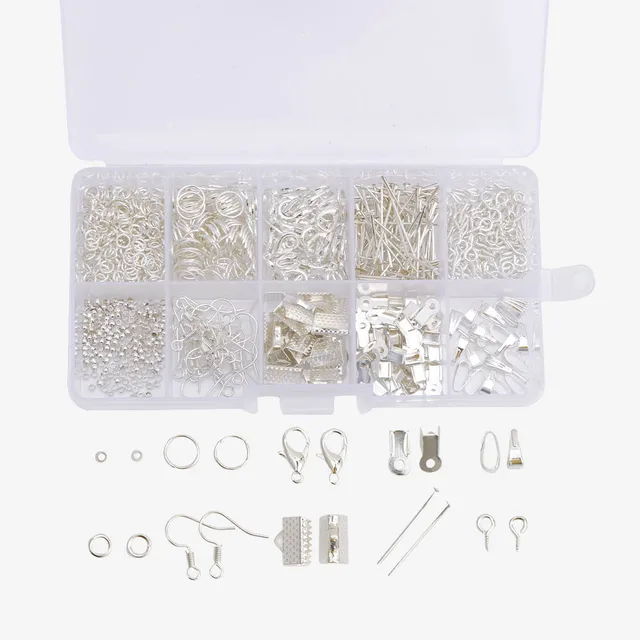 Alloy Accessories Kits Jewelry Findings Earrings Accessories Tools Open Jump Rings Earring Hook Jewelry Making Supplies Kit Silver Box