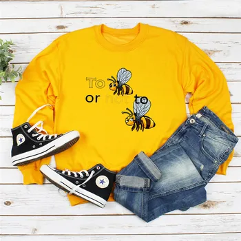 

2019 Autumn New Bee Print Pink Women Hoodie Long Sleeve Pullover Sweatshirt O-NECK Women Clothes Harajuku Hoodies Casual Tops