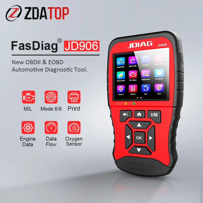 

JD906 Enhanced Mode 6 Mode 8 OBD2 Car Scanner Engine Fault Code Reader For Smog Check With Core Analysis Automotive Scanner