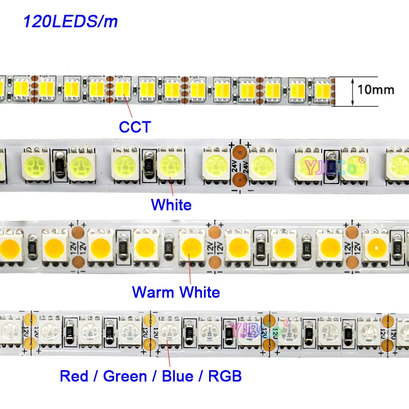 

12V 5M 60LEDs/m 120LEDs/m Flexible LED Strip White/Warm White/Red/Green/Blue/RGB/CCT SMD 5050 Lamp tape IP20/IP65 free shipping