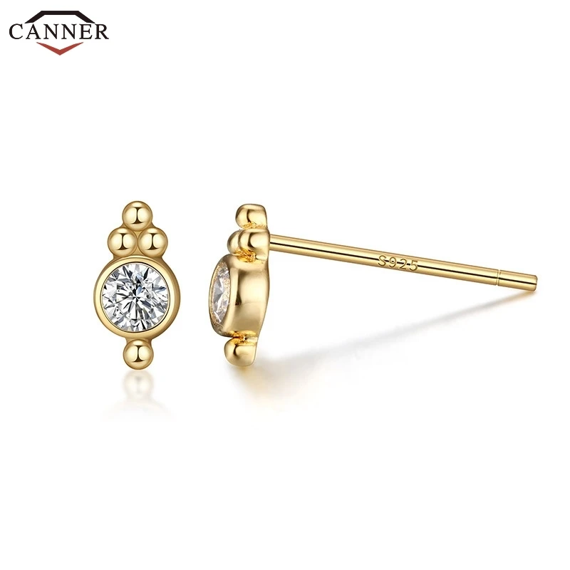 Золотые серьги-гвоздики с кристаллами CZ для женщин маленькие круглые серьги с цирконом серьги из стерлингового серебра 925 пробы модные ювелирные изделия H40