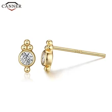 Золотые серьги-гвоздики с кристаллами CZ для женщин маленькие круглые серьги с цирконом серьги из стерлингового серебра 925 пробы модные ювелирные изделия H40