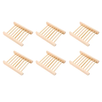 

6pcs/set Natural Bamboo Soap Dish Tray Holder Portable Soap Rack Plate Box Shower Case Holder Container Bathroom