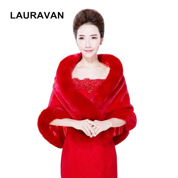 

Red Bridal Wraps Winter Faux Fur Stole Elegant Bridal Winter Coat Ladies Evening Jackets Bride Wedding Shawl Shrug Boleros Wrap