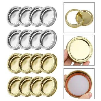 

8Pcs Stainless Steel Mason Jar Lids Rust Resistant Box Travel Bottle Replacement Mason Jars Canning Lids Screw Bands Rings