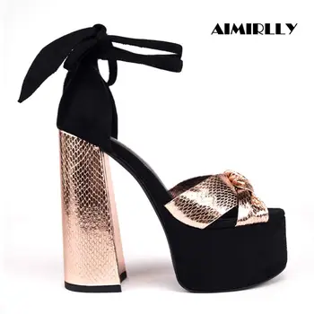 

Women Shoes Peep Toe High Heels Platform Sandals Rose Gold Block Heel Lace Up Cover heel Fashion Ladies Evening Party Heels