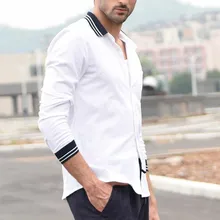 Camisa Masculina Мужская винтажная однотонная льняная Однотонная рубашка с длинными рукавами в стиле ретро рубашки модные мужские облегающие рубашки