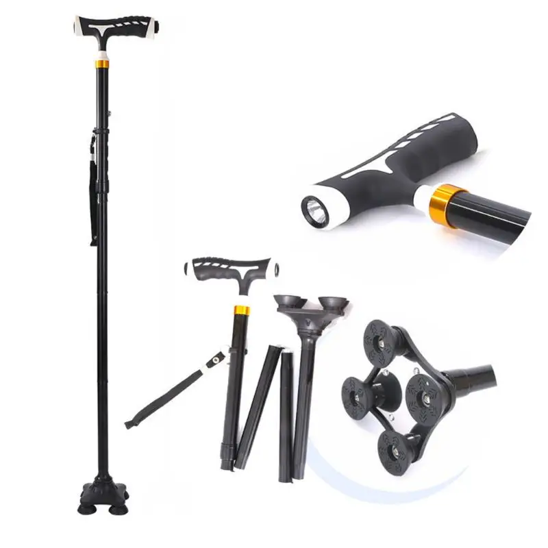 Portable Folding Aluminum Alloy Crutches with LED Lights Elderly Telescopic Anti-Slip Four-Legged Walking Stick Collapsible Cane | Красота и