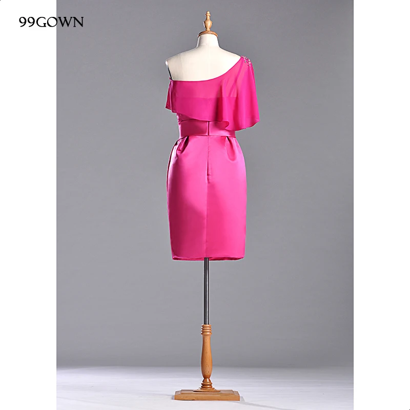 99GOWN роскошное атласное свадебное платье для подружки невесты, сексуальное гофрированное свадебное платье длиной до колена на одно плечо