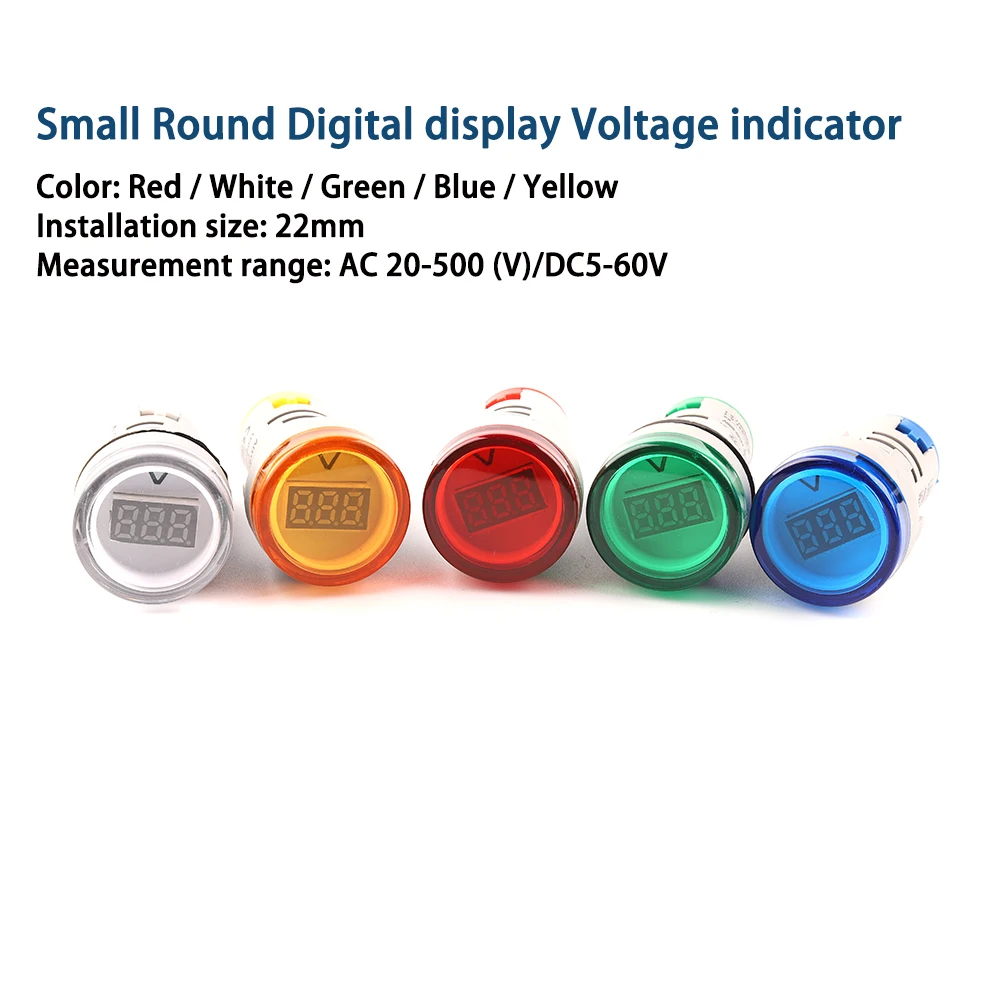 

Mini Round Digital Voltmeter 22mm AC20-500V/DC5-60V Range Voltage Tester Meter Monitor Indicator Signal Light LED ac Voltage Met