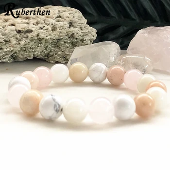 

Ruberthen 10 mm A Grade Moonstone and Sunstone Bracelet Women`s Rose Quart z Howlite Bracelet Hearling Yoga Mala Bracelet