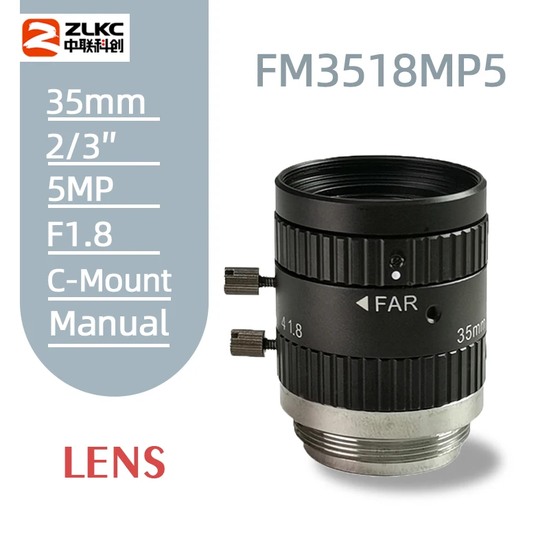 New CCTV Lens 5.0 Megapixel 35mm Fixed Focal F1.8 2/3-inch Indusrial Camera C-Mount Low Distortion Machine Vision | Безопасность и